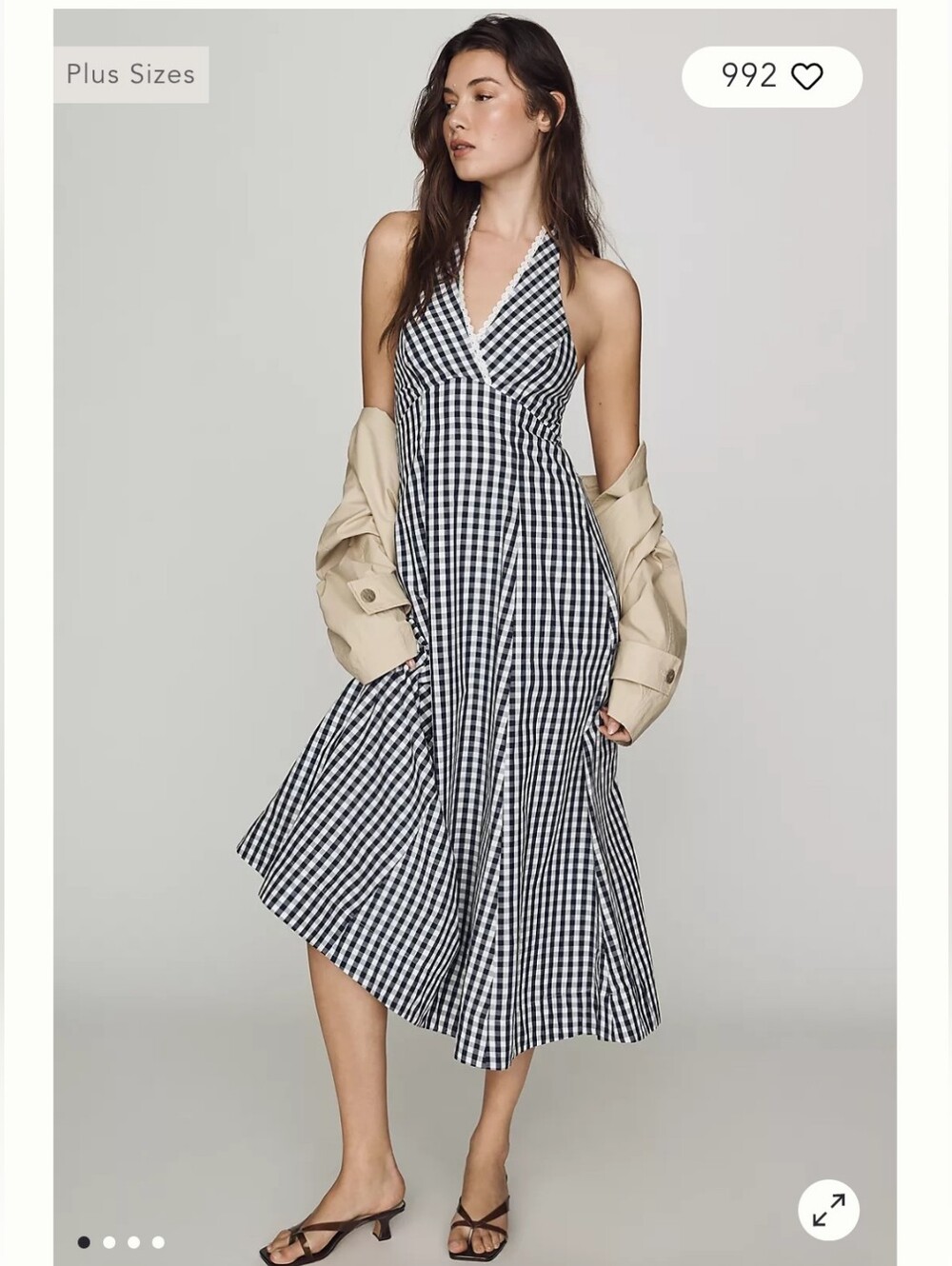 Naeve 100% Cotton Blavk and Whure Checkered Haltered Midi Dresa